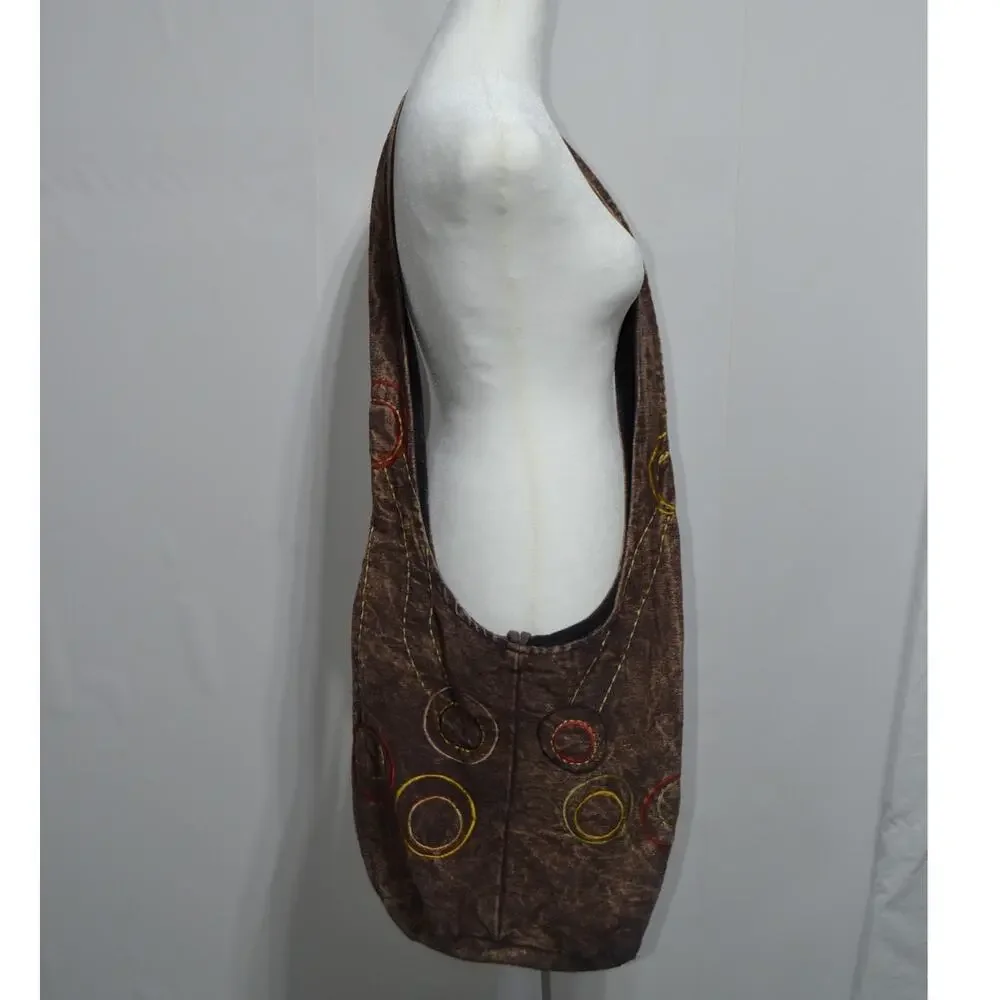 Earth Diva Brown with Embroidery Hobo Crossbody Bag